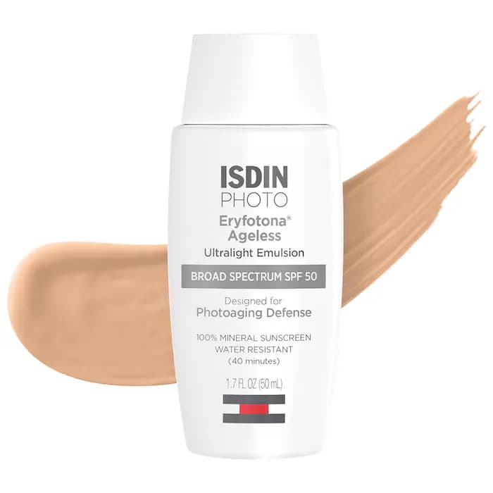 ISDIN ERYFOTONA AGELESS ULTRALIGHT TINTED MINERAL SUNSCREEN SPF 50 TO EVEN TONE AND FIGHT PHOTOAGING WITH PEPTIDES AND VITAMIN E 50